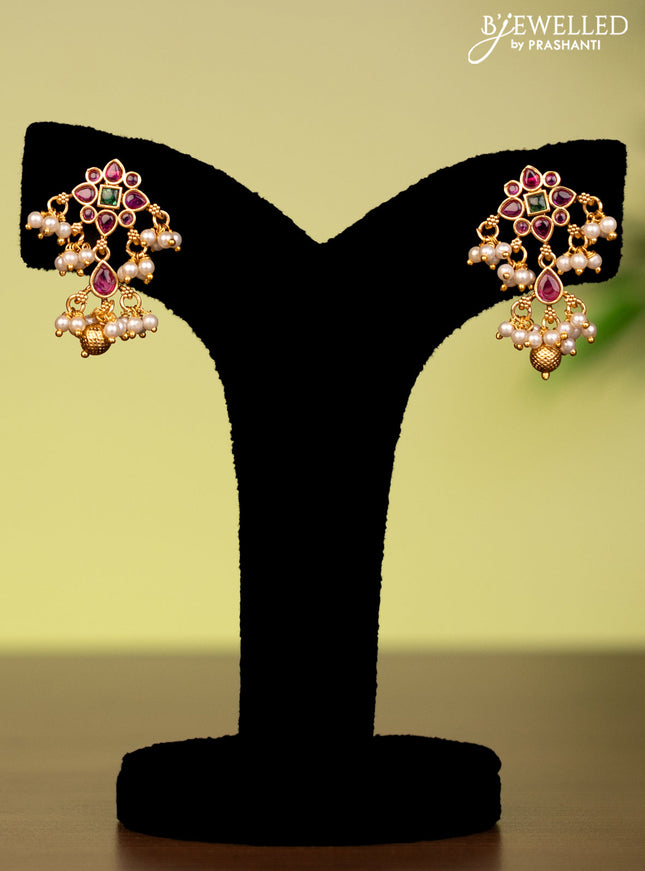 Antique attigai necklace with kemp stones and pearl & golden beads hangings