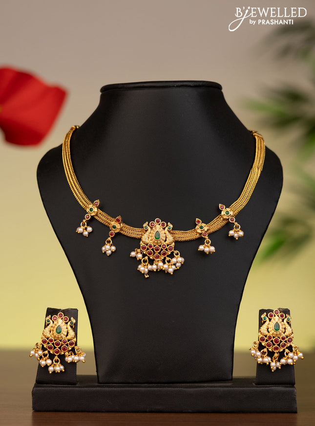 Antique attigai necklace with kemp stones and pearl hangings