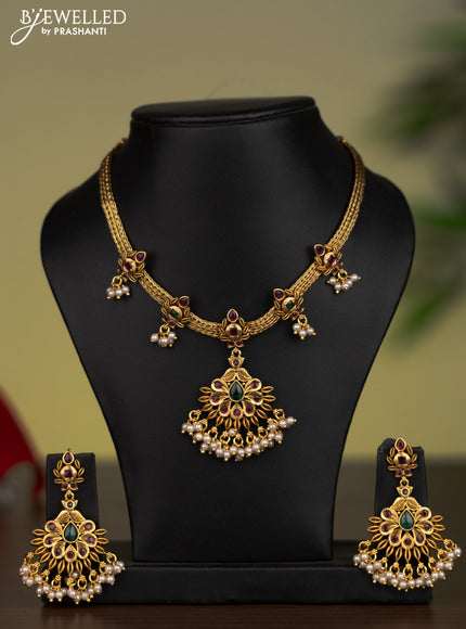 Antique attigai necklace with kemp stones and pearl hangings