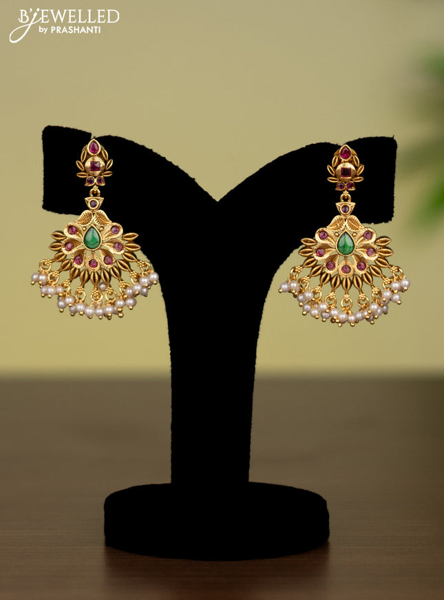 Antique attigai necklace with kemp stones and pearl hangings