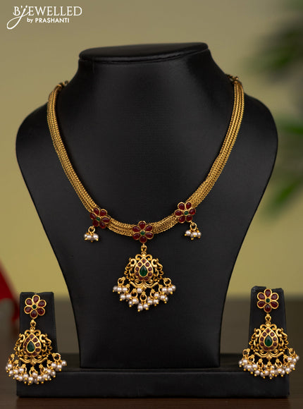 Antique attigai necklace with kemp stones and pearl hangings