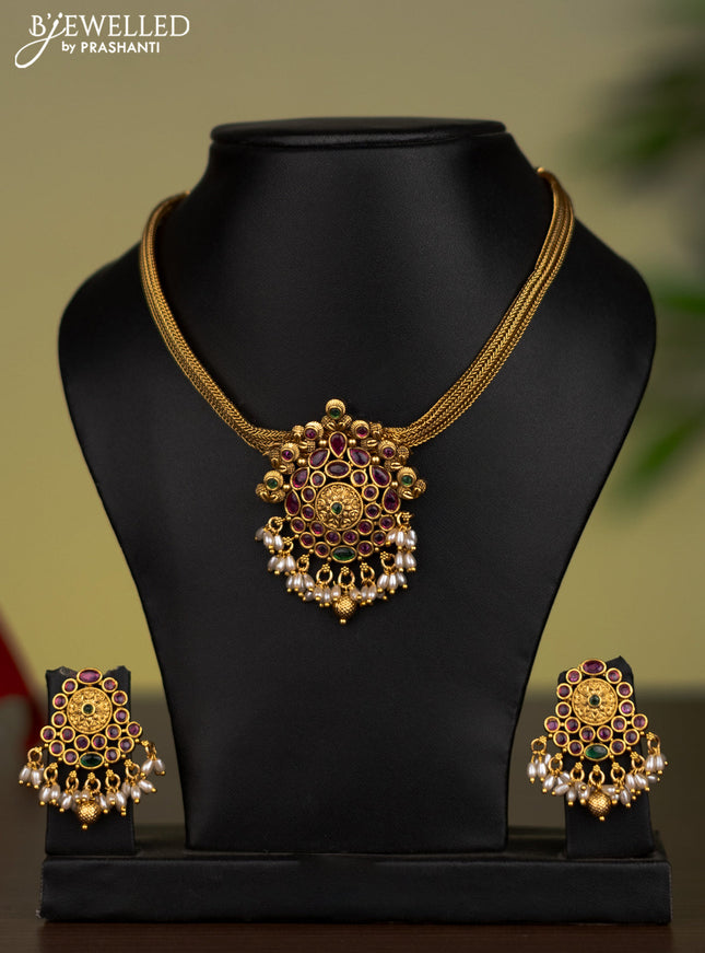 Antique attigai necklace with kemp stones and pearl & golden beads hanging