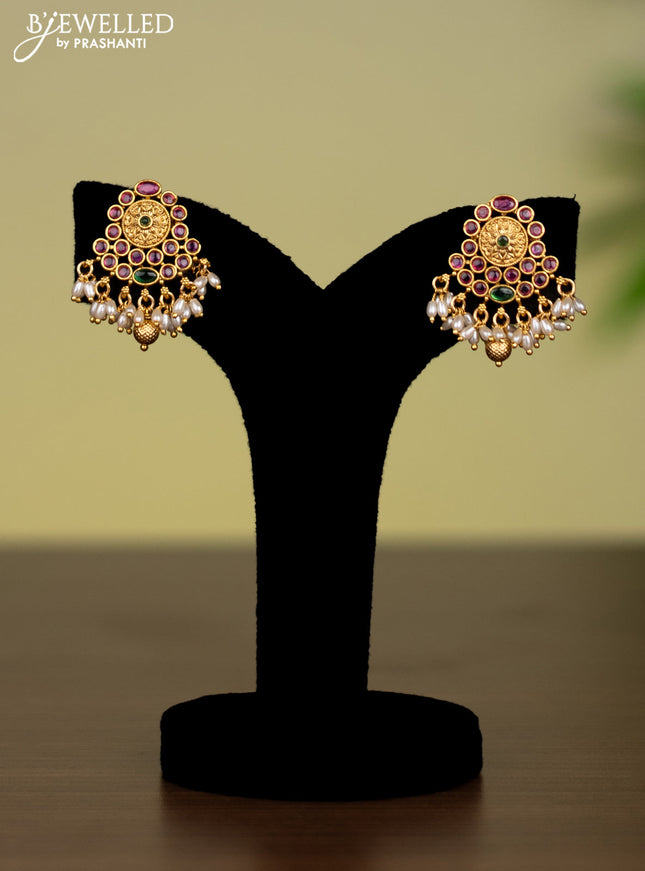 Antique attigai necklace with kemp stones and pearl & golden beads hanging