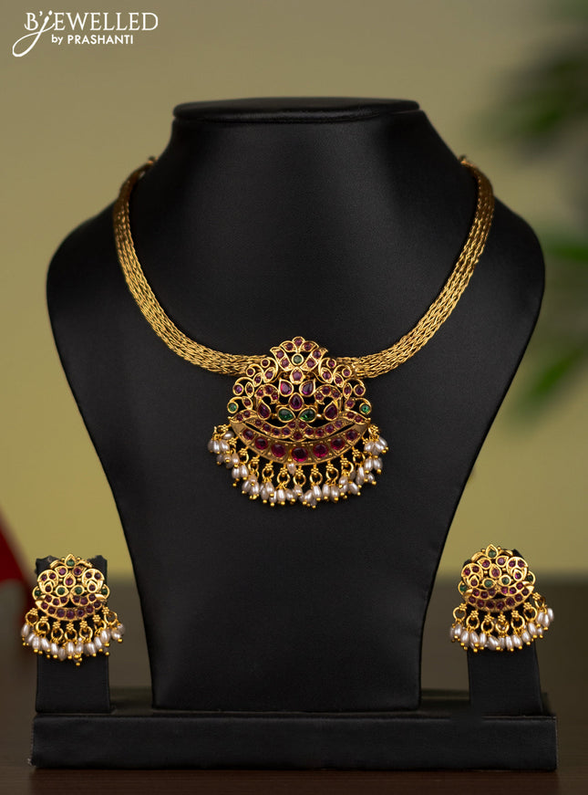 Antique attigai necklace with kemp stones and pearl hangings