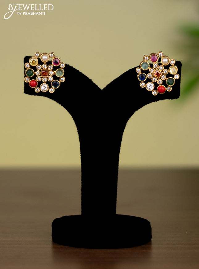 Antique attigai necklace with navaratna and cz stones