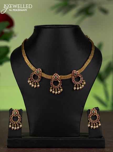 Antique Attigai Necklace with ruby,emerald stones and pearl hangings