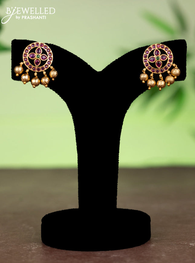 Antique Attigai Necklace floral design with ruby,emerald stones and gold hangings