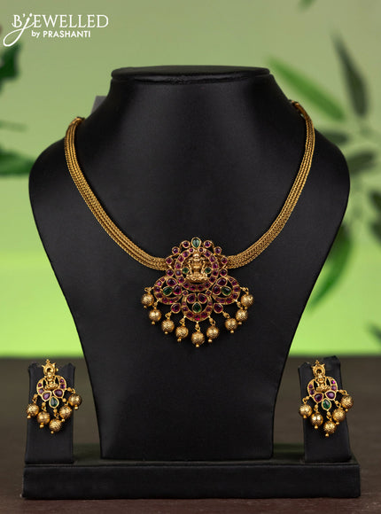 Antique Attigai Necklace lakshmi design with ruby,emerald stones and gold hangings