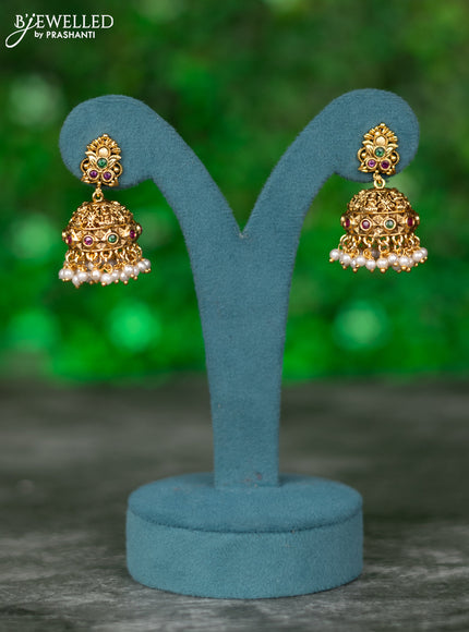 Black thread necklace lakshmi design with kemp stones and pearl hangings