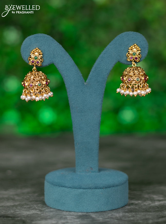 Black thread necklace lakshmi design with kemp stones and pearl hangings