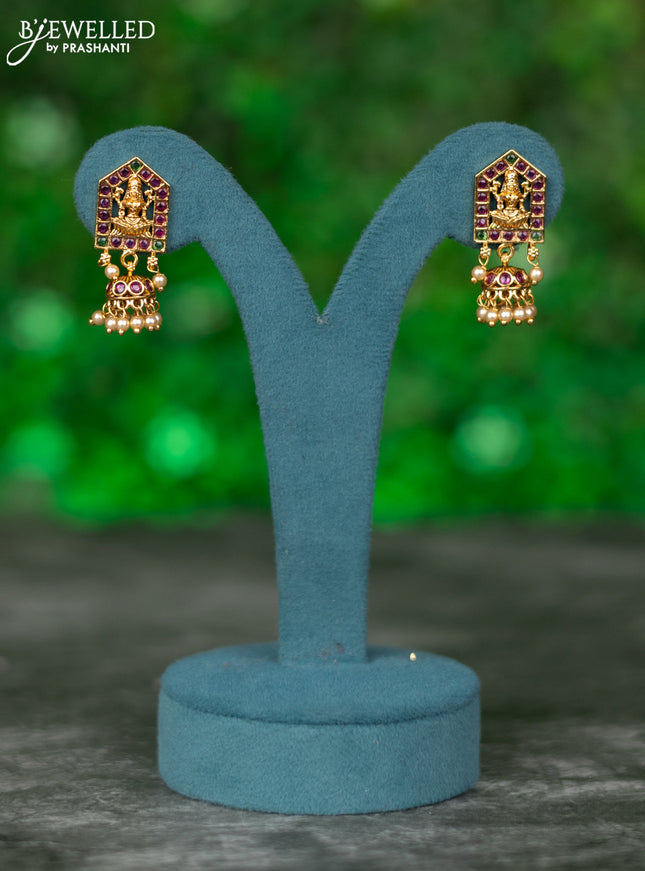 Black thread necklace lakshmi design with kemp stones and pearl hangings