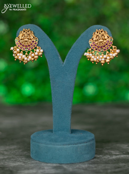 Black thread necklace lakshmi design with kemp stones and pearl & golden beads hangings