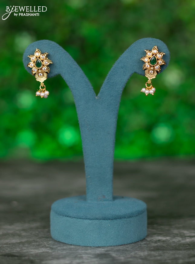 Black thread necklace with kemp & cz stones and pearl hangings