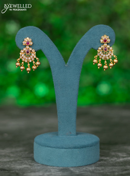 Black thread necklace peacock design with kemp & cz stones and golden beads hanging