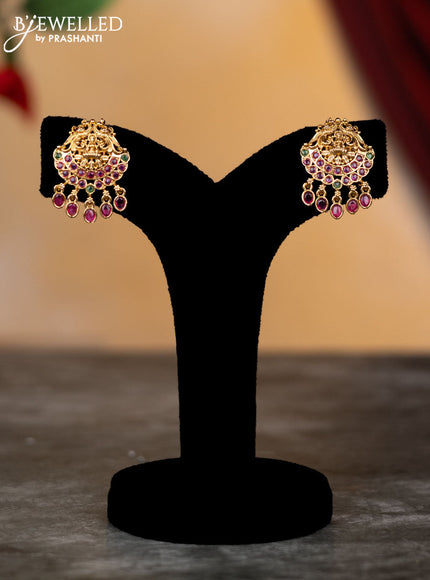 Antique attigai necklace lakshmi design with kemp stones and hangings