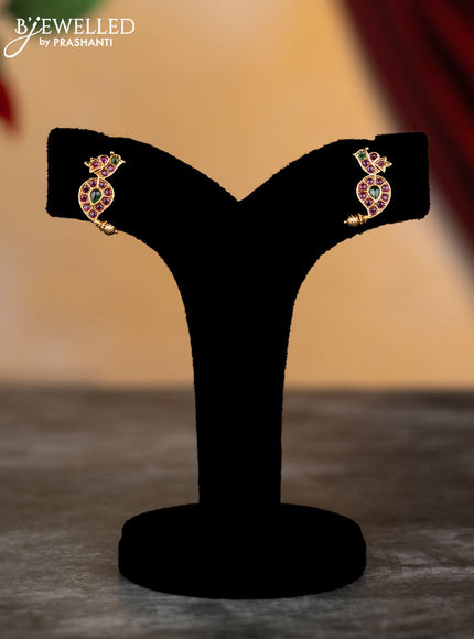 Antique attigai necklace ganesha & manga design with kemp stones and golden beads hangings