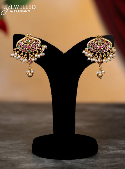 Antique attigai necklace with kemp stones and pearl & golden beads hangings