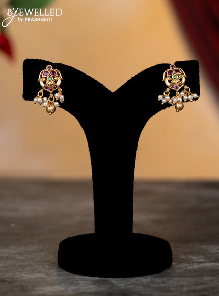 Antique attigai necklace peacock design with kemp stones and pearl & golden beads hangings