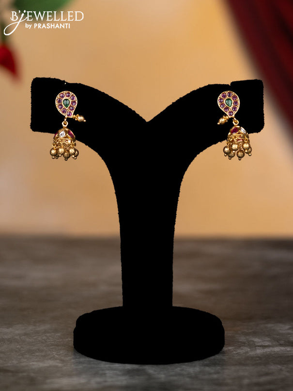 Antique attigai necklace manga pattern with kemp & kundan stones and golden beads hangings