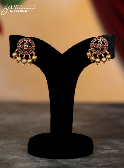 Antique attigai necklace floral design with kemp stones and golden beads hangings