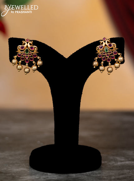 Antique attigai necklace peacock design with kemp stones and golden beads hangings