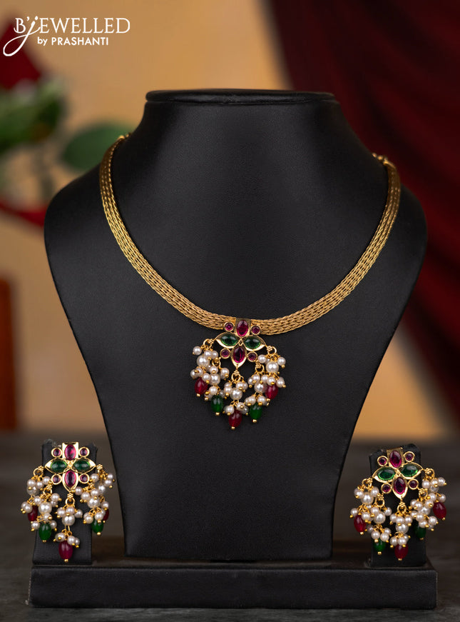 Antique attigai necklace with kemp stones and pearl & multicolour beads hangings