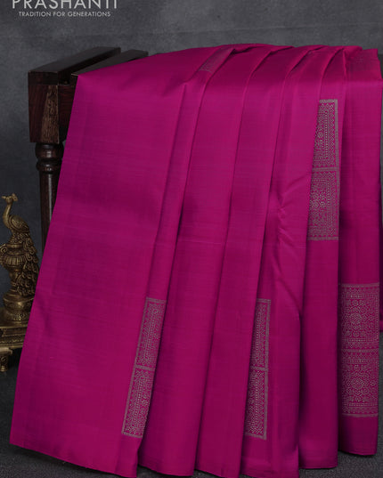 Pure kanjivaram silk saree pink and green with zari woven box type buttas in borderless style