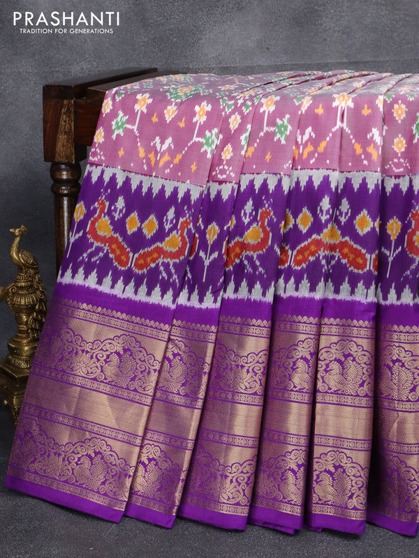 Pochampally silk saree mild purple and violet with allover ikat weaves and long annam zari woven border
