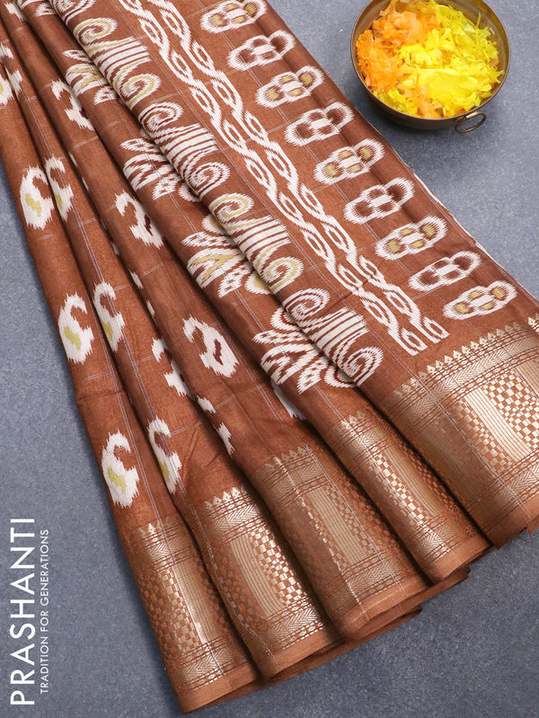 Semi dola saree brown with allover zari checks & paisley butta prints and zari woven border