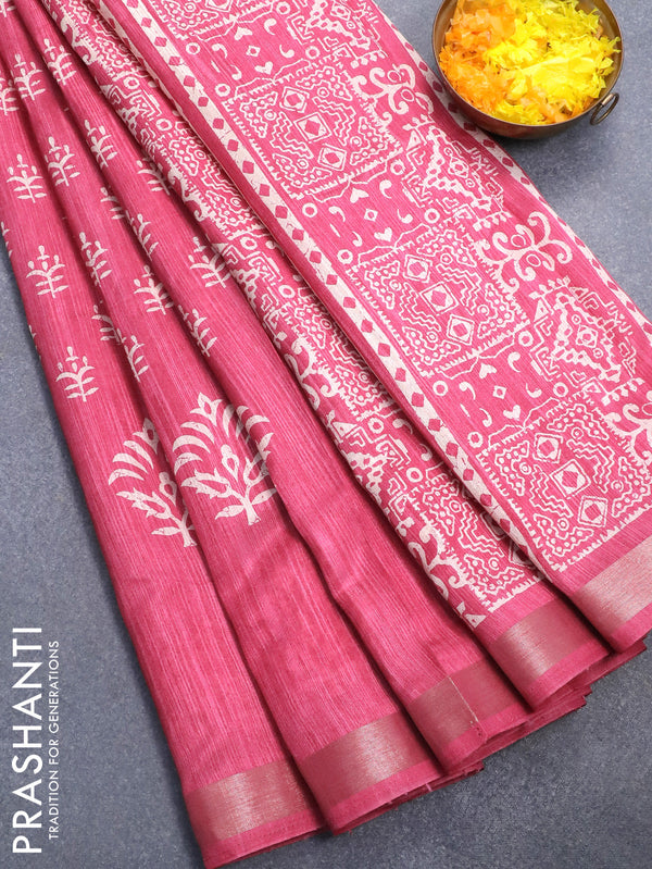 Semi dola saree pink with butta prints and zari woven border