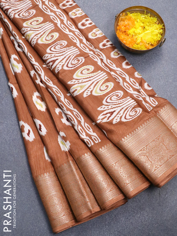 Semi dola saree brown shade with paisley butta prints and zari woven border