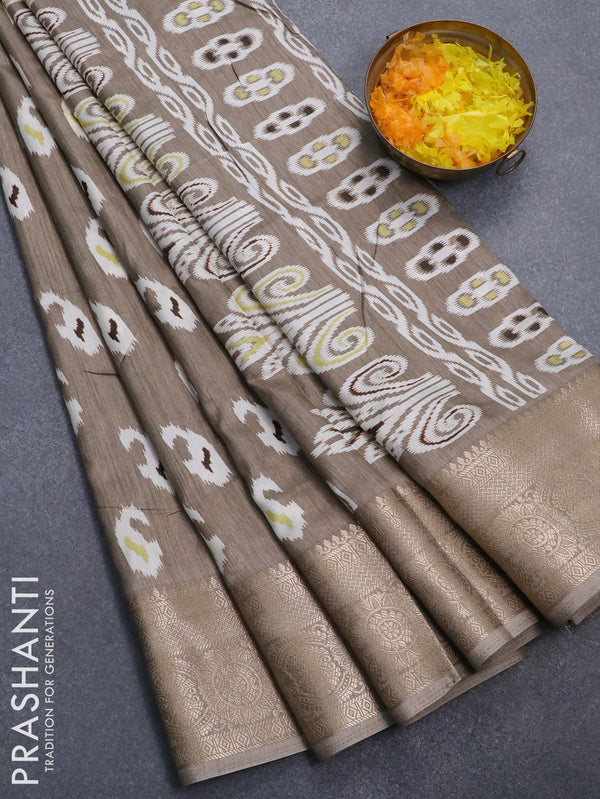 Semi dola saree pastel grey shade with paisley butta prints and zari woven border