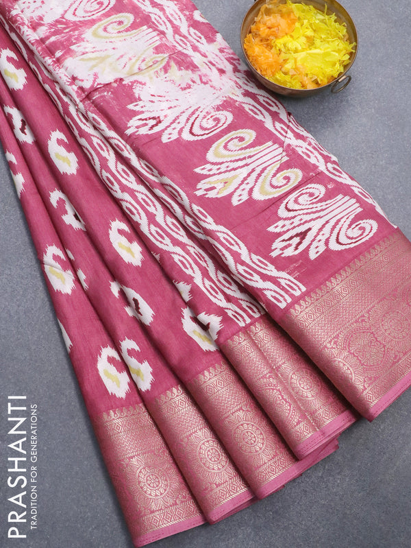 Semi dola saree pink shade with paisley butta prints and zari woven border