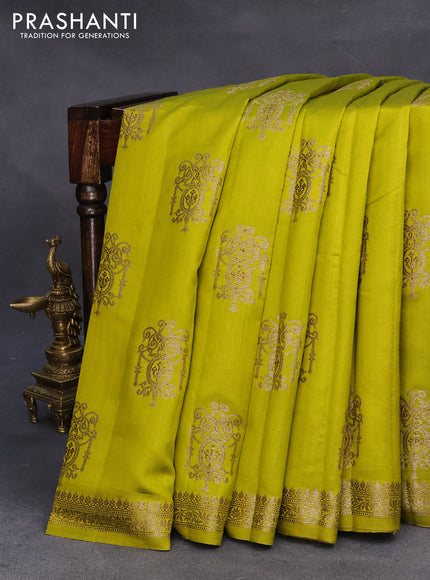 Chiniya silk saree lime green and wine shade with thread & zari woven buttas and woven border