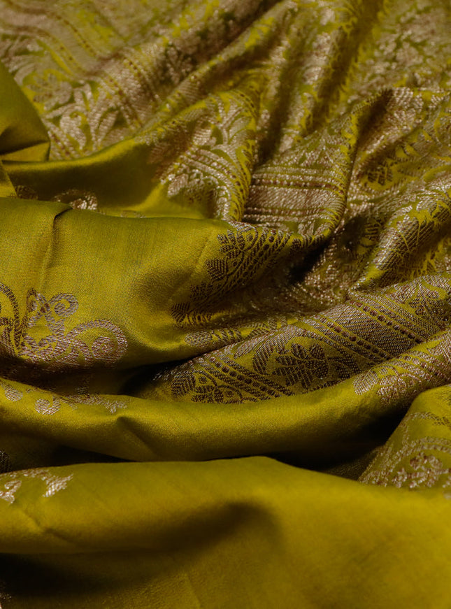 Chiniya silk saree lime green and wine shade with thread & zari woven buttas and woven border