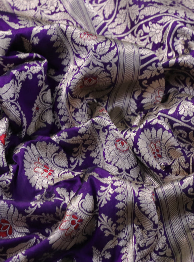 Pure banarasi uppada silk saree deep violet with allover zari woven brocade weaves and zari woven border