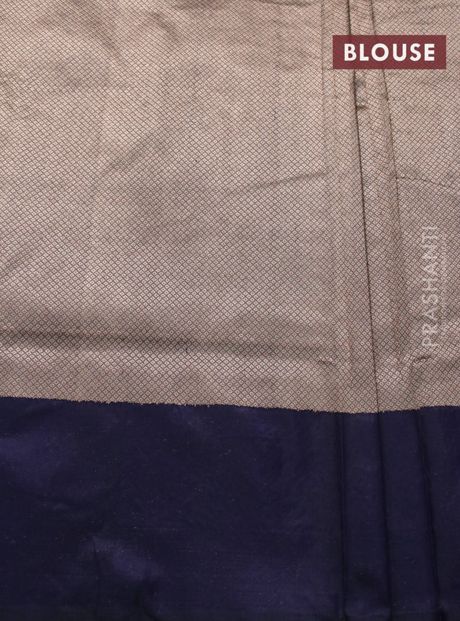 Pure banarasi uppada silk saree dark blue with allover zari woven brocade weaves and zari woven border