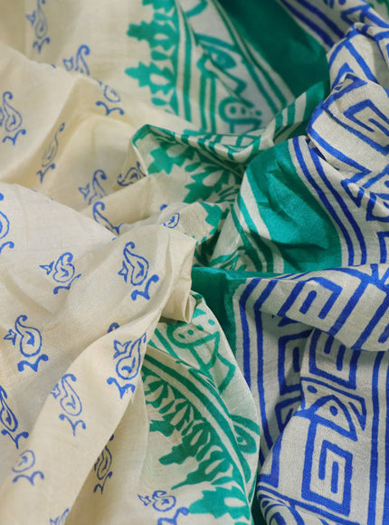 Bishnupuri silk saree sandal and teal shade with allover butta prints and printed border