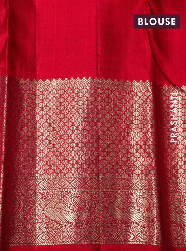 Pure kanchipuram tissue silk saree gold and red with allover zari woven brocade weaves and long zari woven border