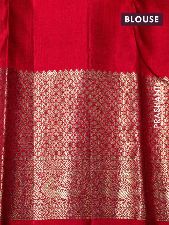 Pure kanchipuram tissue silk saree gold and red with allover zari woven brocade weaves and long zari woven border