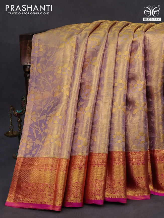 Pure kanchipuram tissue silk saree gold and pink with allover zari woven brocade weaves and zari woven border