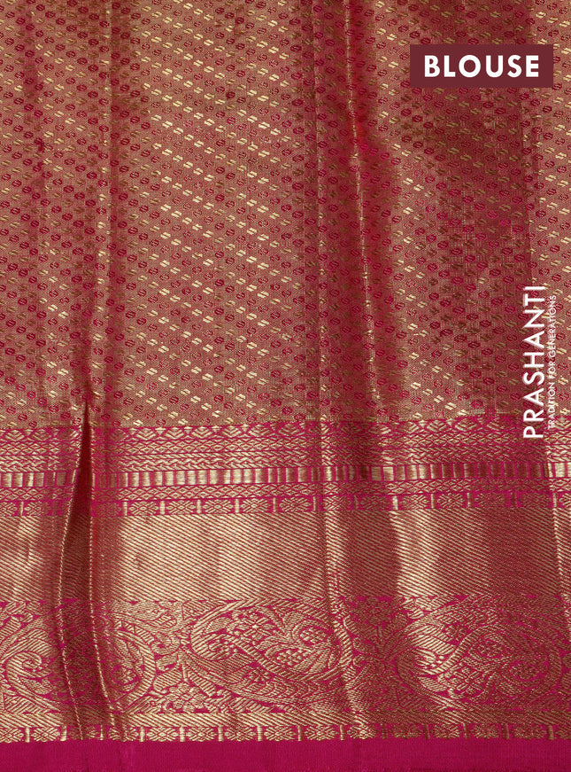 Pure kanchipuram tissue silk saree gold and pink with allover zari woven brocade weaves and zari woven border