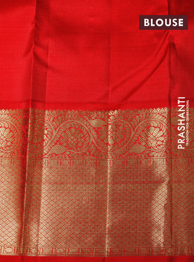 Pure kanchipuram tissue silk saree lime green and red with allover zari woven brocade weaves and long zari woven border