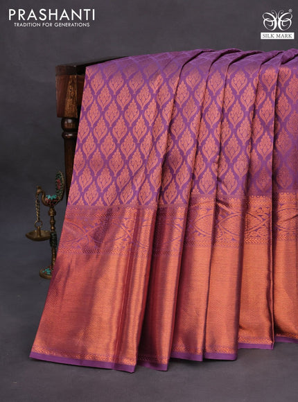 Pure kanchipuram silk saree mild lavender shade with allover copper zari woven butta weaves and long copper zari woven border