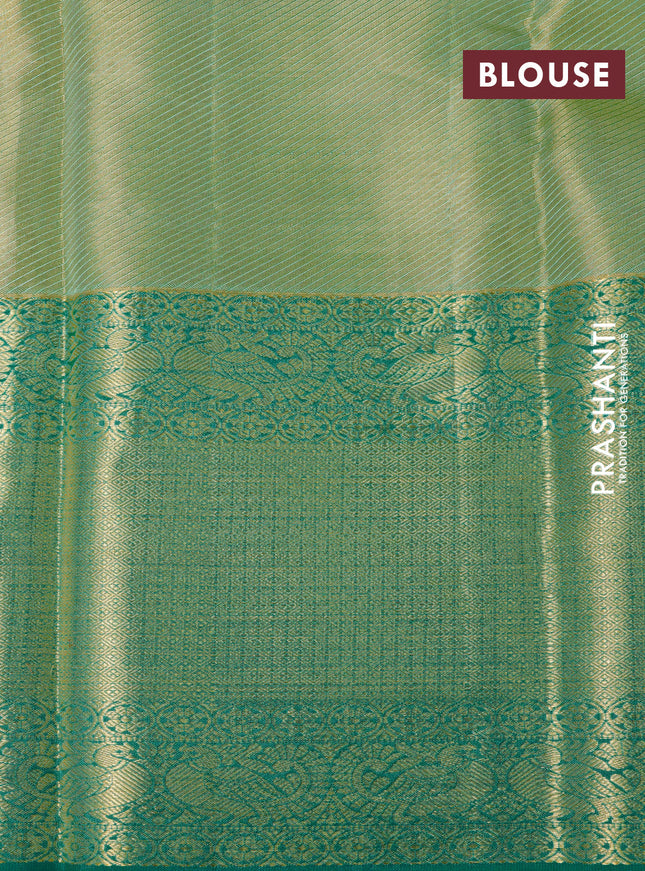 Pure kanchipuram tissue silk saree dual shade of lavender and teal green with allover zari woven brocade weaves and long zari woven border
