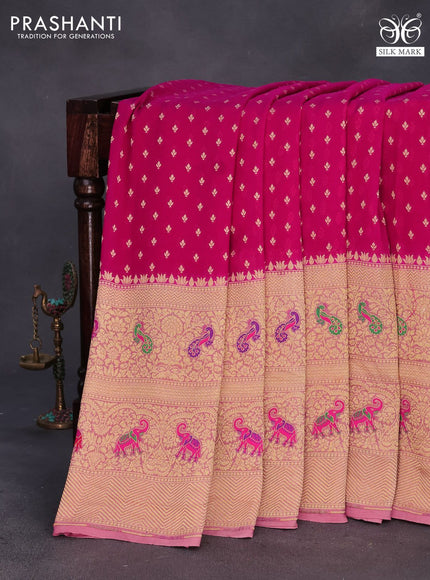 Banarasi georgette silk saree pink and pastel pink with allover zari woven butta weaves and long zari woven border