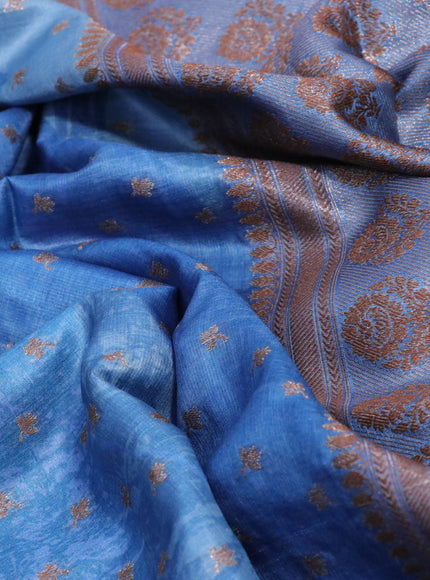 Banarasi tussar silk saree blue shade with woven buttas & allover prints and woven border