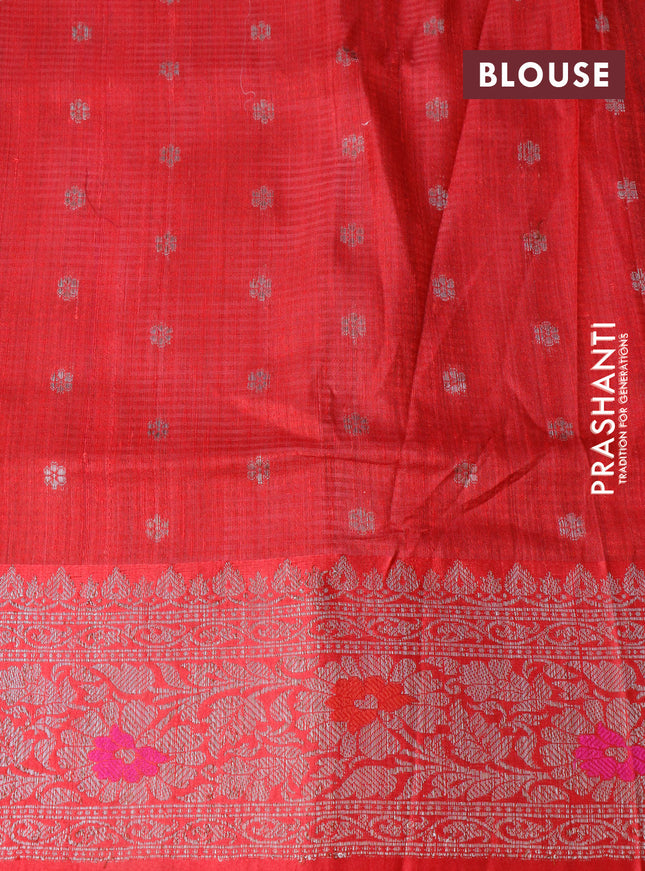 Banarasi handloom dupion silk saree green and red with thread & zari woven buttas and woven border