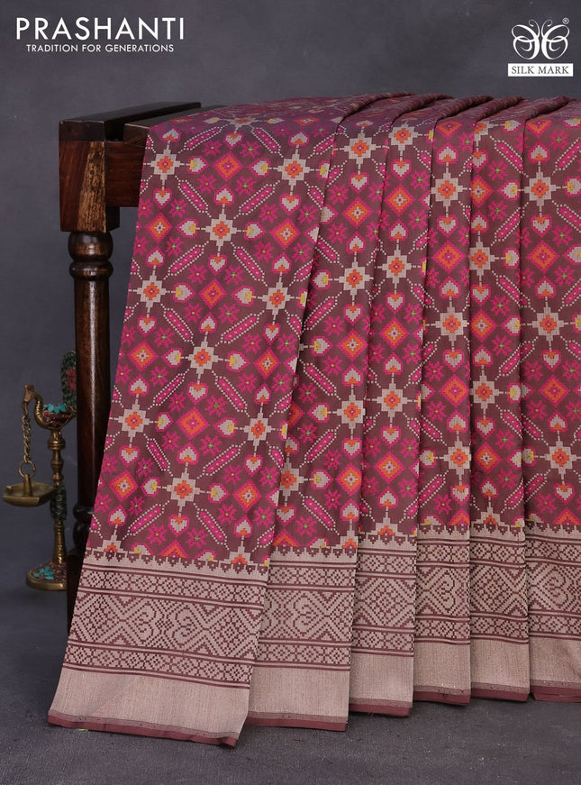Banarasi handloom dupion silk saree brown shade with allover thread & zari weaves and zari woven border