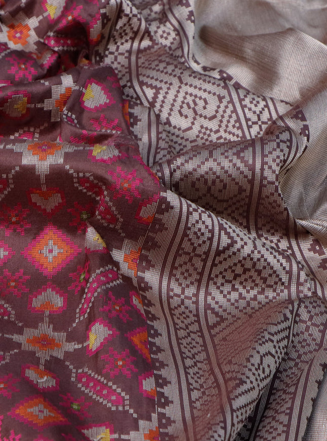 Banarasi handloom dupion silk saree brown shade with allover thread & zari weaves and zari woven border